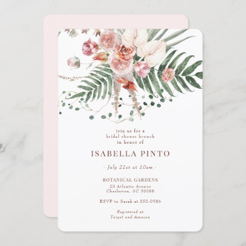 Pink Tropical Boho Floral Bridal Shower Invitation