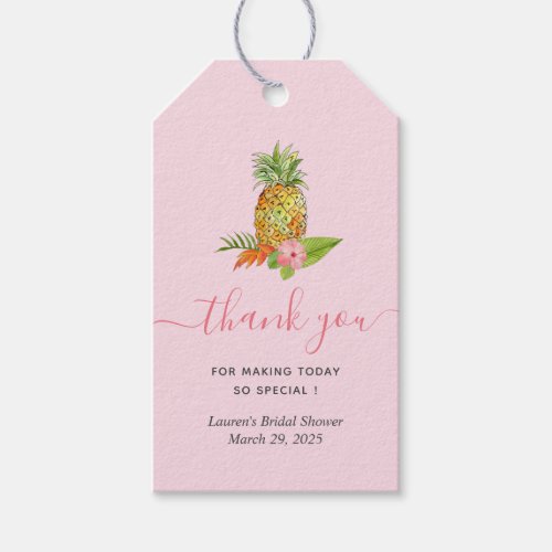 Pink Tropical Bridal Shower Thank you   Gift Tags