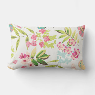 Pink Tropical Butterfly Floral Girly Flower Print Lumbar Pillow