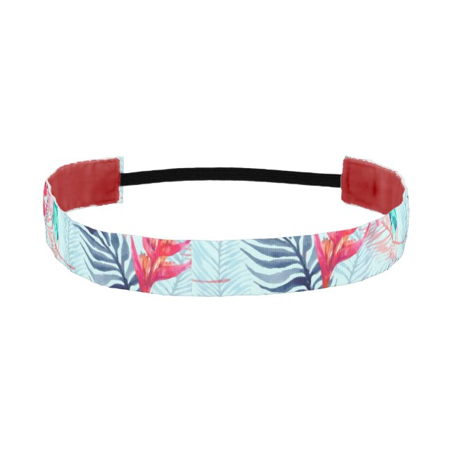 Pink Tropical Custom Grosgrain Non-Slip Headband (Front)