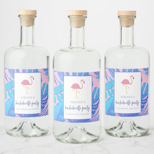 Pink Tropical Flamingo Beach Bachelorette Liquor Bottle Label