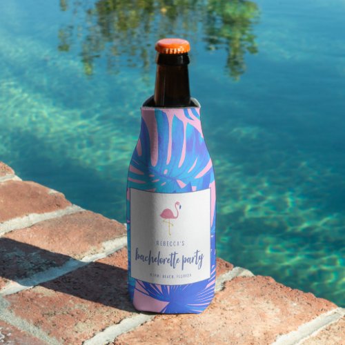Pink Tropical Flamingo Beach Bachelorette Party Bottle Cooler
