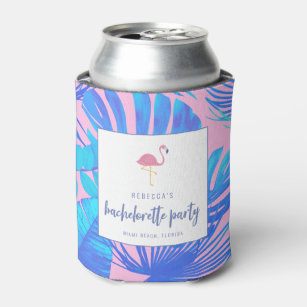 Personalized Tropical Flamingos Slim Can Coolies - Let's Get Flocked Up