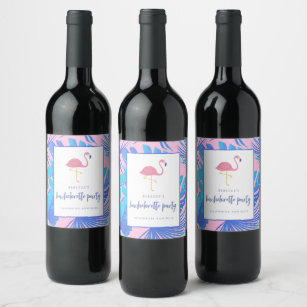 Pink Tropical Flamingo Beach Bachelorette Wine Label