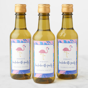 Pink Tropical Flamingo Beach Bachelorette Wine Label