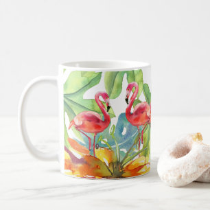 Pink Tropical Flamingo Bird Watercolor Coffee Mug