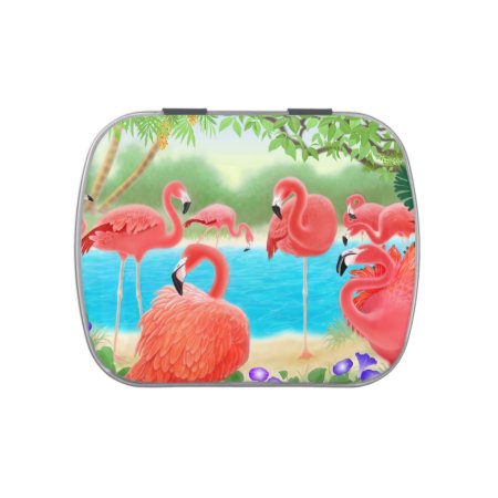 Pink Tropical Flamingo Birds Candy Tin