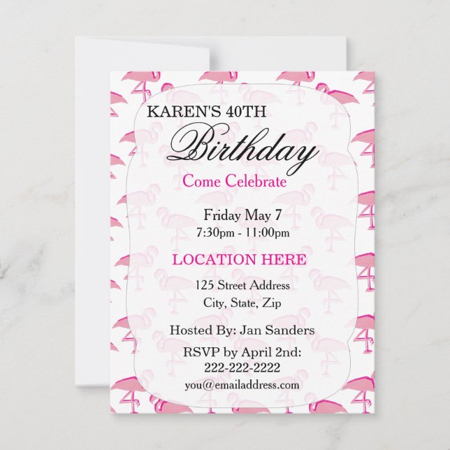 Pink tropical flamingo Birthday Party Invitations (Front)