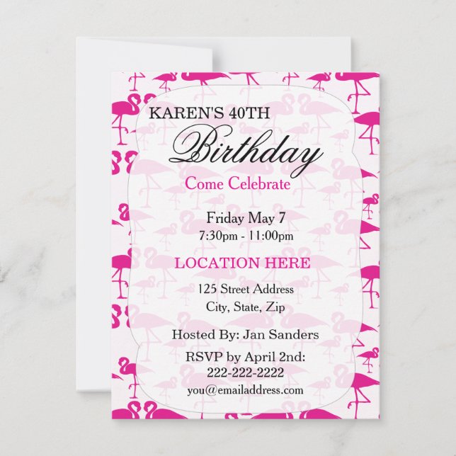 Pink tropical flamingo Birthday Party Invitations (Front)