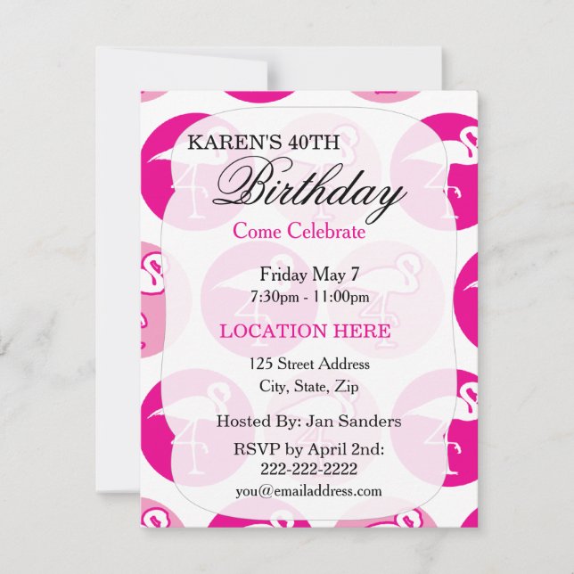 Pink tropical flamingo Birthday Party Invitations (Front)