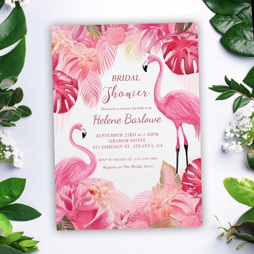 Pink Tropical Flamingo Bridal Shower Invitation
