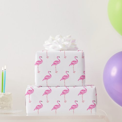 Pink Tropical Flamingo Cute Birthday Party Wrapping Paper