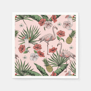 Pink Tropical Flamingo Floral Pattern Napkins