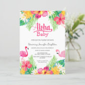 Pink | Tropical Flamingo Luau Baby Shower Invitation (Standing Front)