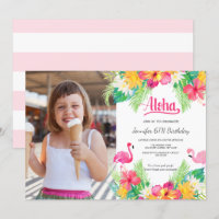 Pink | Tropical Flamingo Luau Photo Birthday