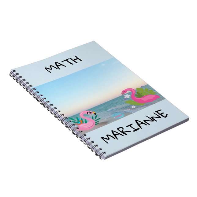 Pink Tropical Flamingo Ocean Centered Illustration Notebook (Right Side)