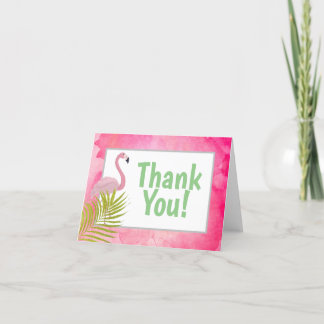 Pink Tropical Flamingo Palm Frond Birthday Party Thank You Card