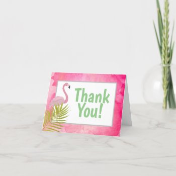 Pink Tropical Flamingo Palm Frond Birthday Party Thank You Card by csinvitations at Zazzle