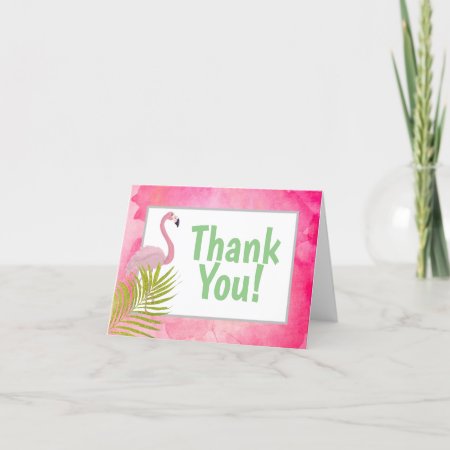 Pink Tropical Flamingo Palm Frond Birthday Party Thank You Card