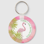 Pink Tropical Flamingo Personalized Birthday Favor Keychain at Zazzle