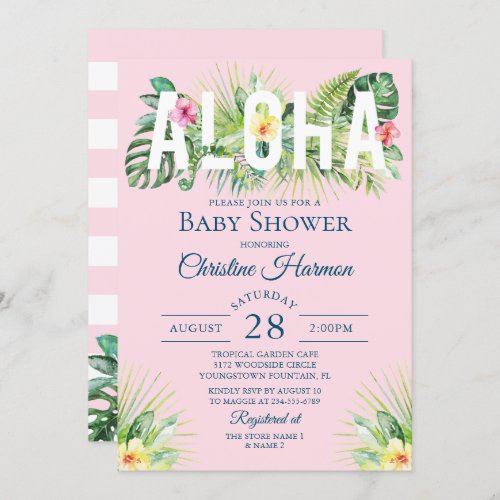 Pink Tropical Floral Aloha Girl Baby Shower Invitation