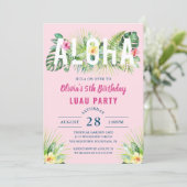 Pink Tropical Floral Aloha Luau Birthday Party Invitation (Standing Front)