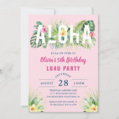 Pink Tropical Floral Aloha Luau Birthday Party Invitation (Front)