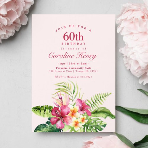 Pink Tropical Floral birthday party Invitation