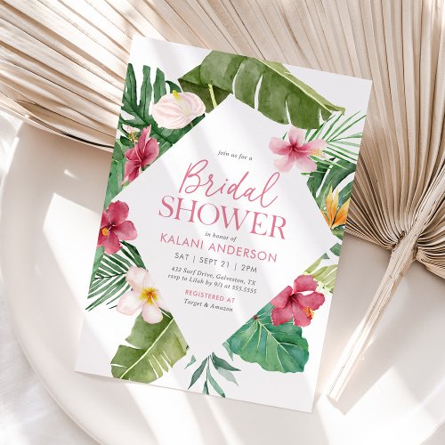 Pink Tropical Floral Bridal Shower Invitation
