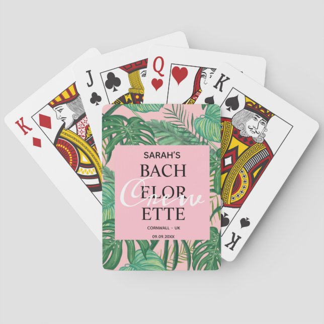Pink Tropical Floral Girly Bachelorette Party Poker Cards (Back)