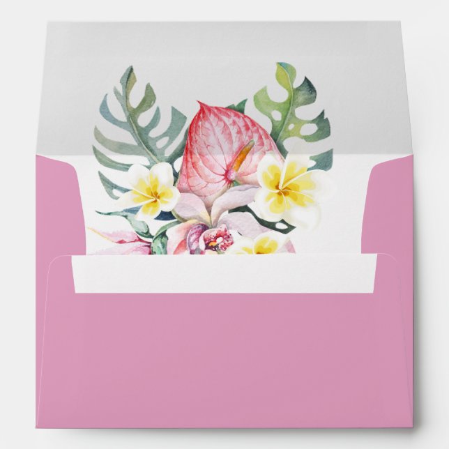  Pink Tropical Floral Hawaii Wedding Envelope (Back (Bottom))