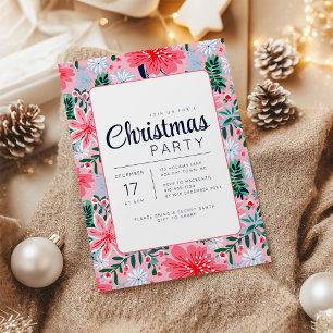 Pink Tropical Floral Holiday Party Invitation