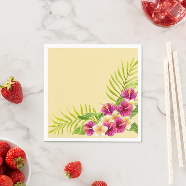 Pink Tropical Floral Luau Birthday Party Napkins (Insitu)