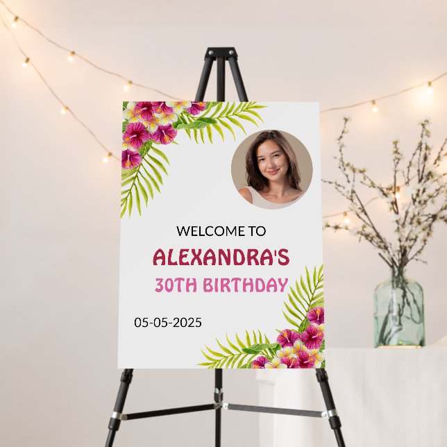 Pink Tropical Floral Luau Party Welcome  Foam Board (In Situ (Stand))