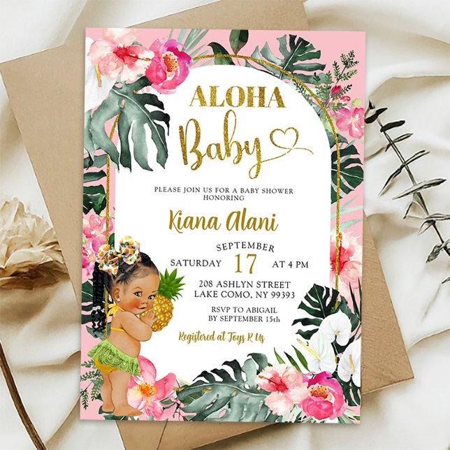 Pink Tropical Floral Pineapple Aloha Baby Shower Invitation (Creator Uploaded)