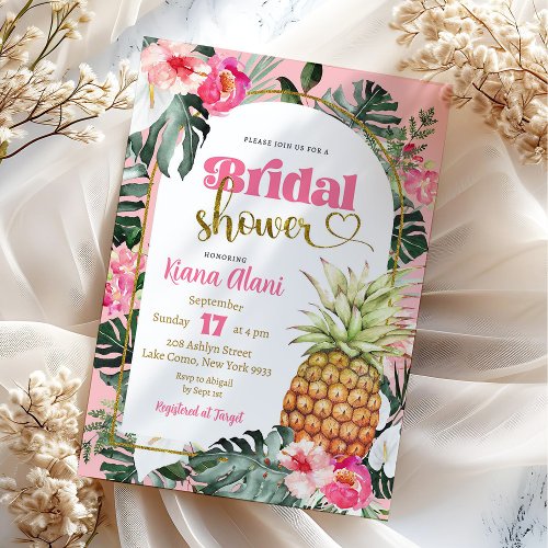 Pink Tropical Floral Pineapple Bridal Shower Invitation