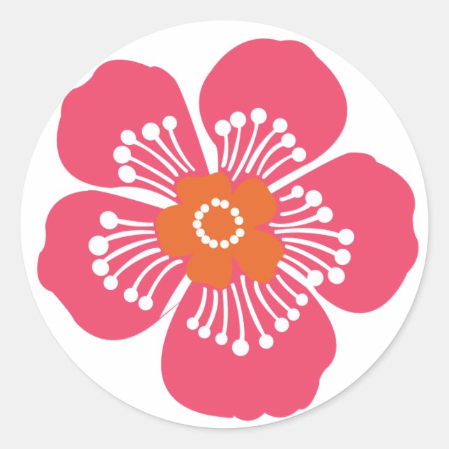 Pink Tropical Flower Classic Round Sticker (Front)