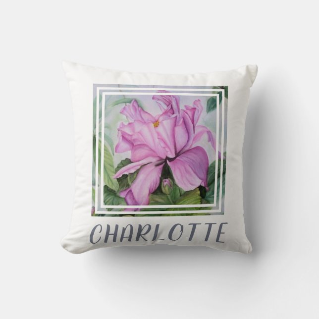 Pink Tropical Flower Throw Pillow (Front)