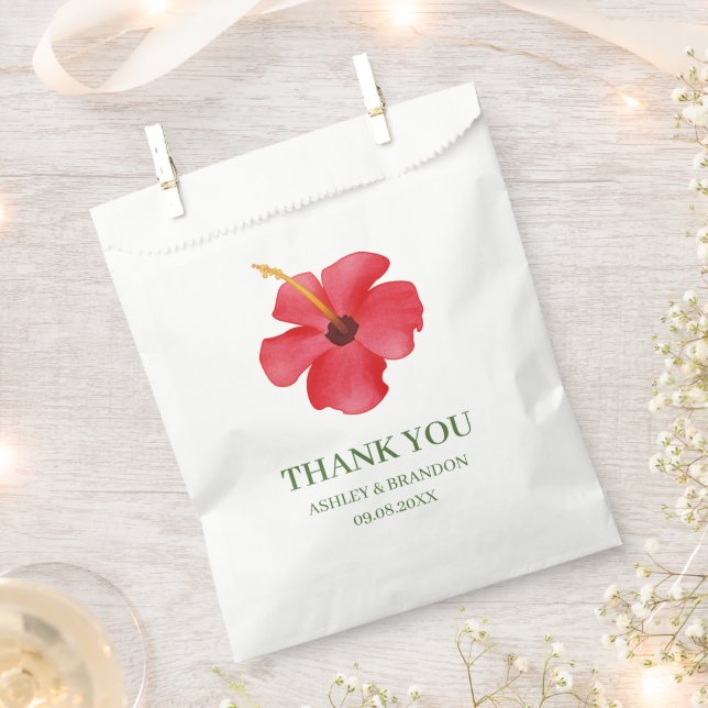 Pink Tropical Flower Wedding Thank You Favor Bag (Clipped)