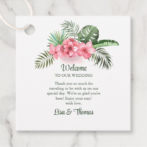 Pink Tropical Flower Wedding Welcome Favor Tags