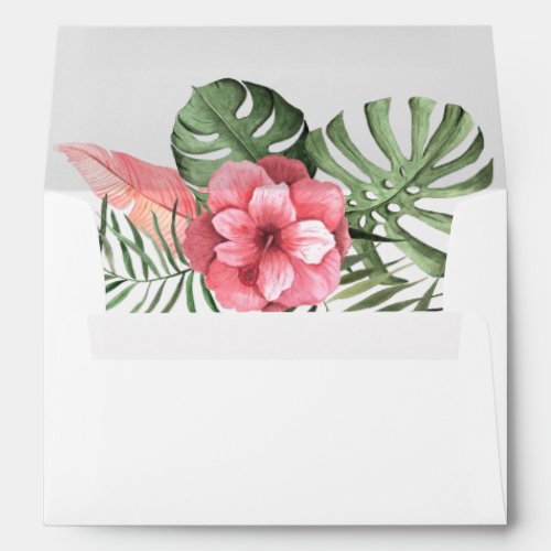 Pink Tropical Flowers and Leaves Wedding Envelope