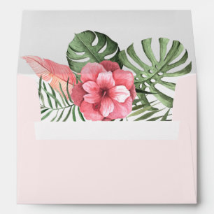 Pink Tropical Flowers and Leaves Wedding Envelope