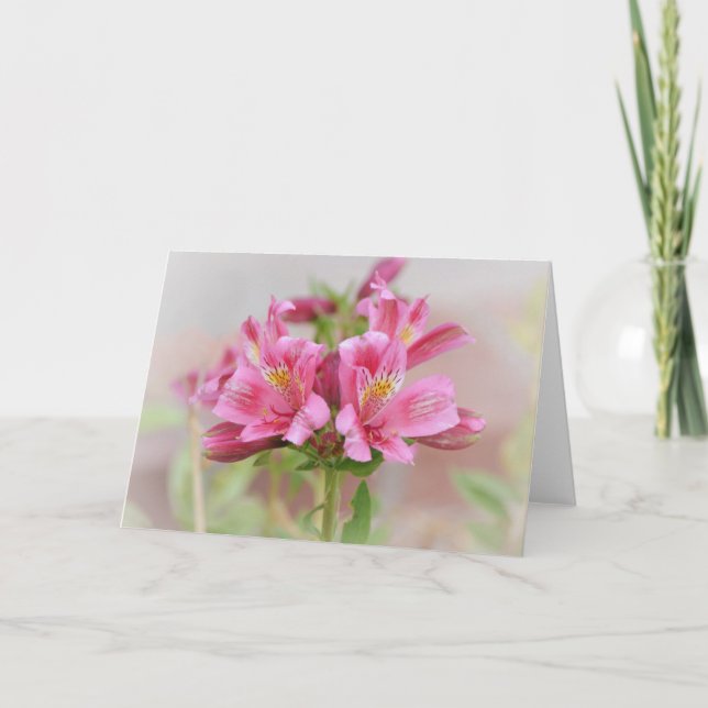 Pink Tropical Flowers Art Note Card (Front)
