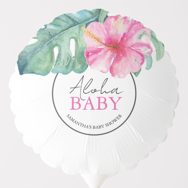 Pink Tropical Flowers Baby Shower Balloon (Front)