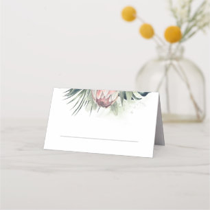 Pink Tropical Flowers Beach Wedding Place Card