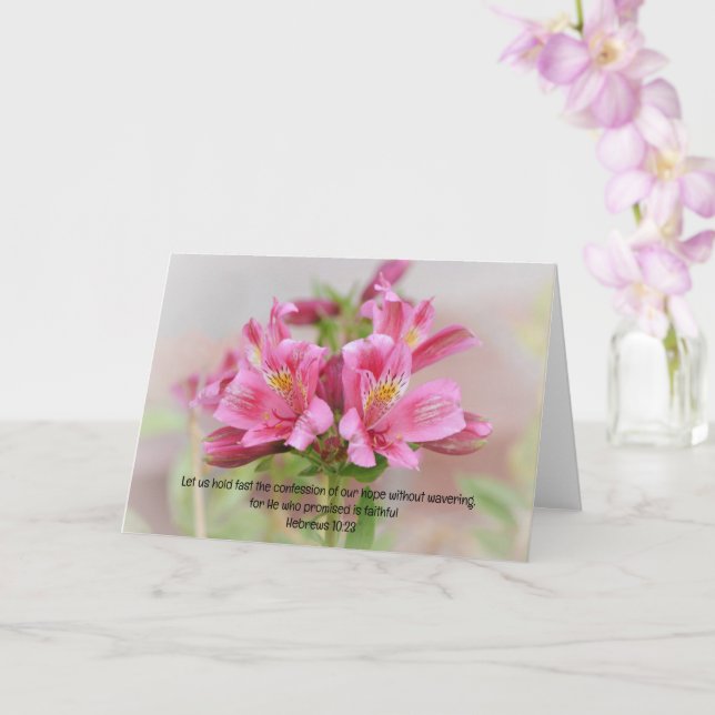 Pink Tropical Flowers Bible Verse Art Note Card (Orchid)