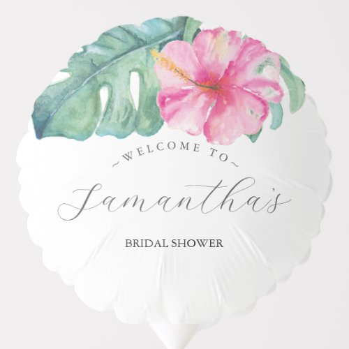 Pink Tropical Flowers Bridal Shower Balloon