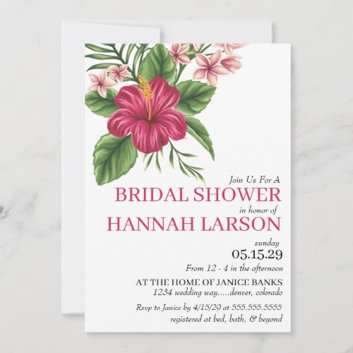 Pink Tropical Flowers Bridal Shower Invitation