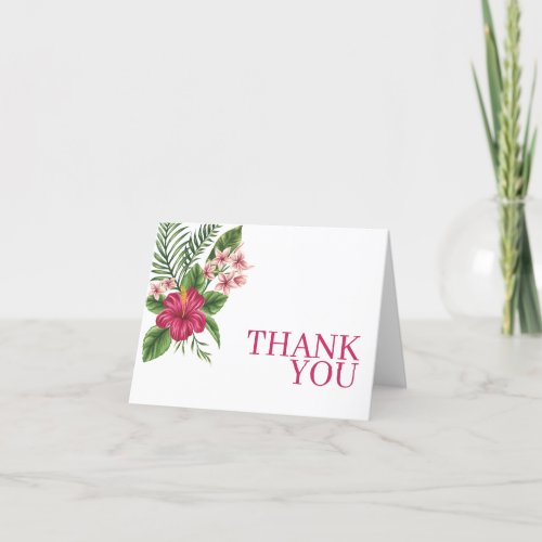 Pink Tropical Flowers Bridal Shower Thank You Card