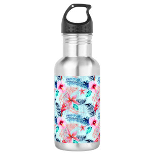 Pink Tropical Flowers Design Stainless Steel Water Bottle